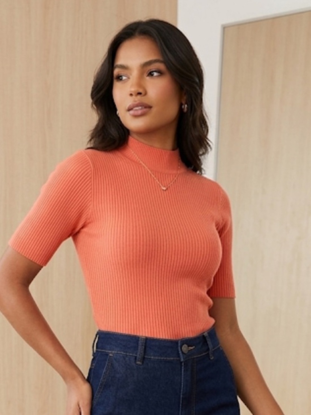Requirements Orange Ribbed Blouse